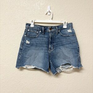 Madewell Relaxed Mid Length Denim Shorts Womens Medium Wash Blue Distress Sz 27